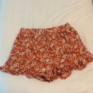 American Eagle Outfitters Coral Floral Ruffle Hem Skort Shorts